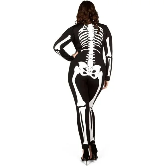 Women's White Skeleton Form Fitting Bodysuits Halloween Sexy Skeleton Costume - Picture 7 of 7